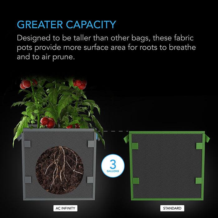 AC Infinity Heavy-Duty Square Fabric Pot, 3 Gallon, Pack of 5 - Image 3