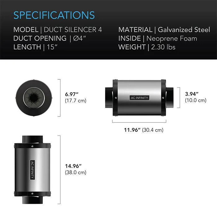 AC Infinity Inline Duct Silencer, 4" - Image 2