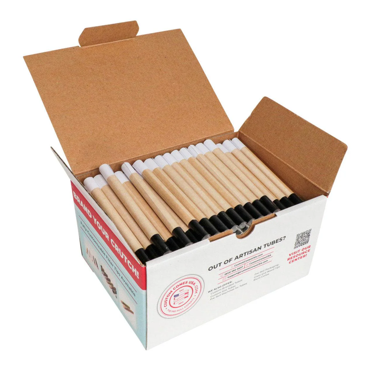 Custom Cones USA 109mm Pre-Rolled Tubes, Natural Brown Paper with 11mm Wide Glass Tipped with Glossy Black Band - Case of 100 - Image 2