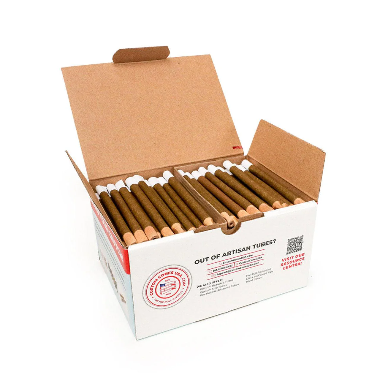 Custom Cones USA 109mm Pre-Rolled Tubes, Brown Hemp Wrap with 9mm Wide Natural Wood Tip - Case of 200 - Image 2
