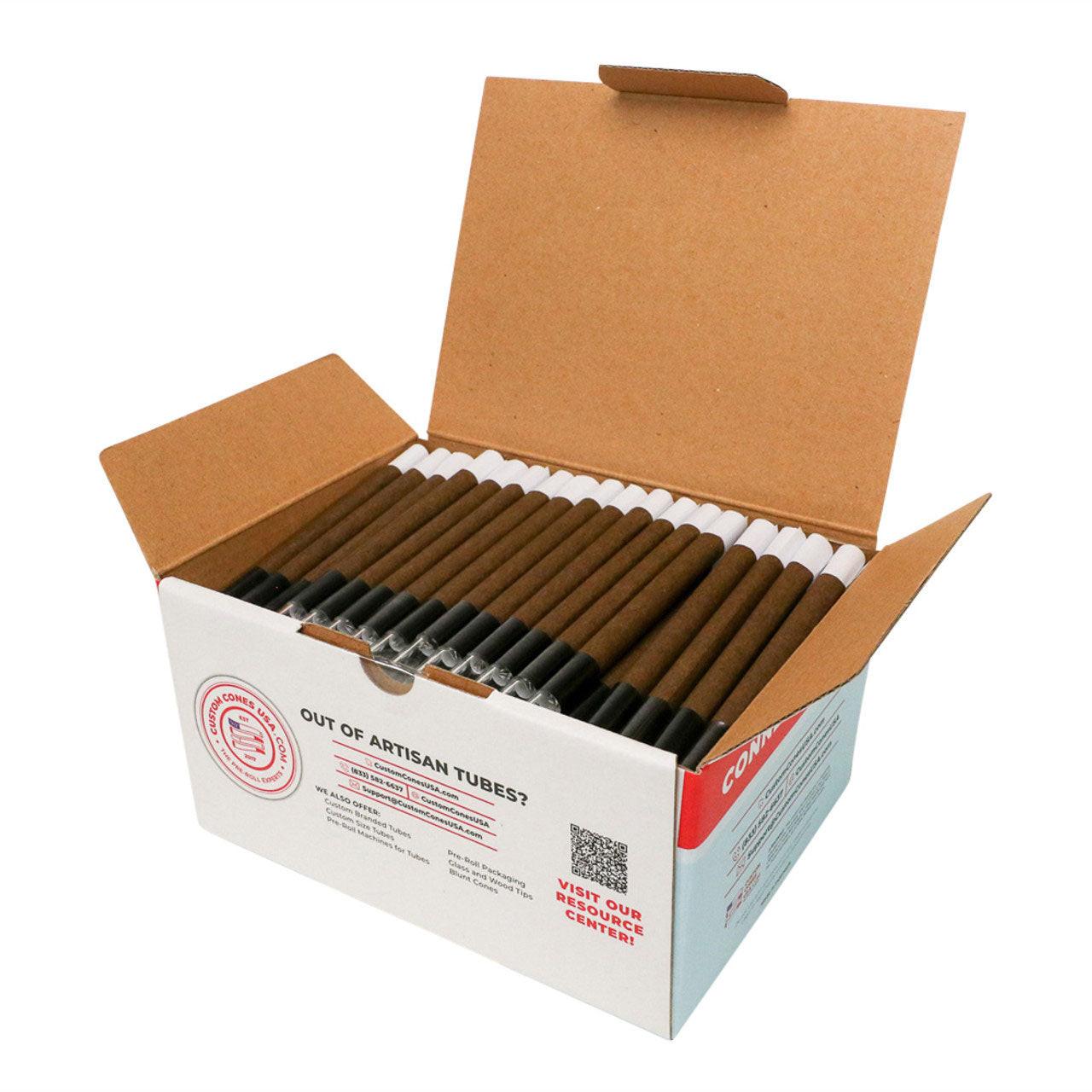 Custom Cones USA 109mm Pre-Rolled Tubes, Dark Brown Hybrid Hemp Wrap with 9mm Wide Cylinder Glass Tip - Case of 200 - Image 2