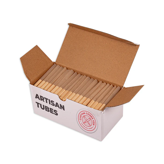 Custom Cones USA 84mm Natural Brown Pre-Rolled Artisan Tubes, Sprial Tip - Pack of 200