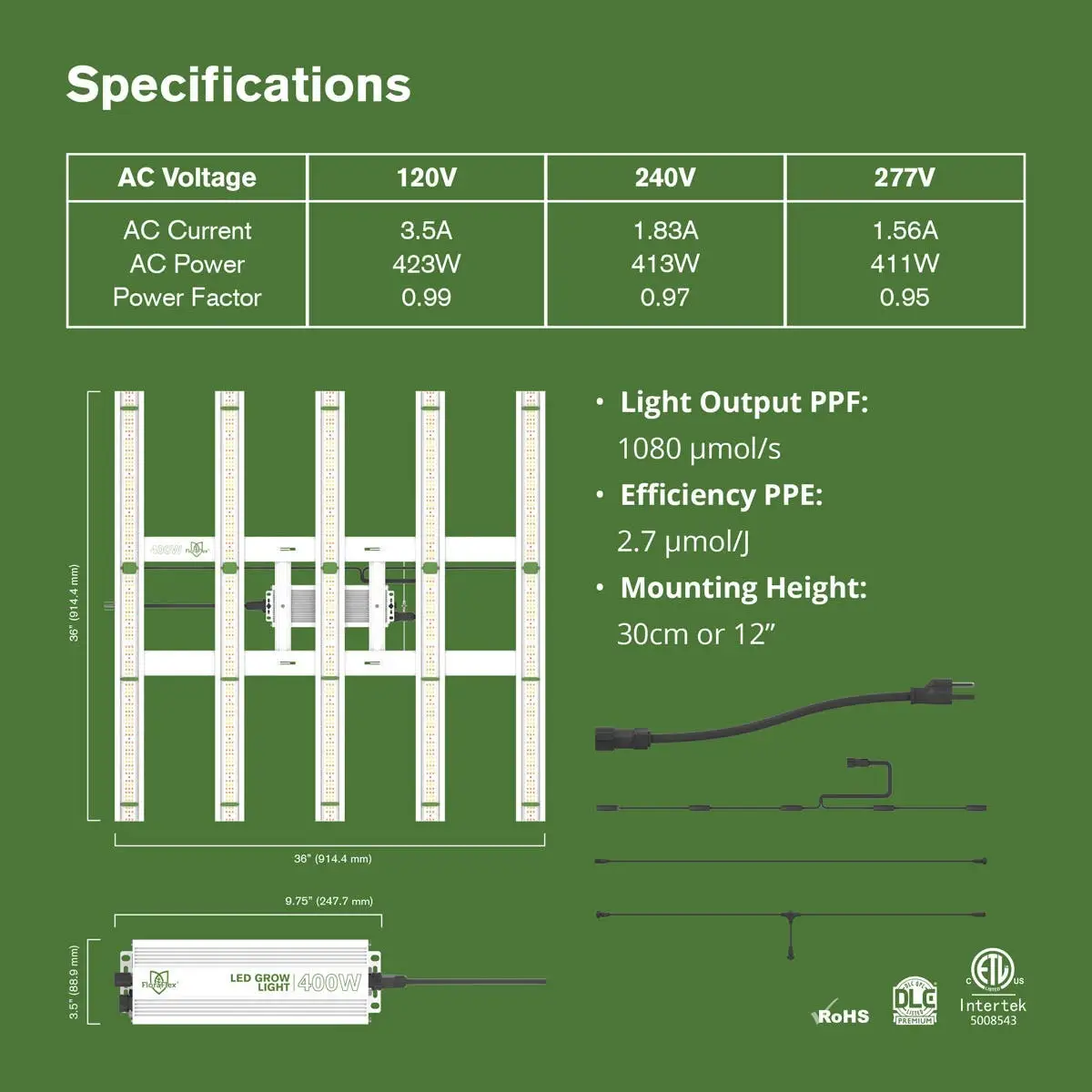 FloraFlex 400 Watt Full-Spectrum LED Grow Light - Image 3