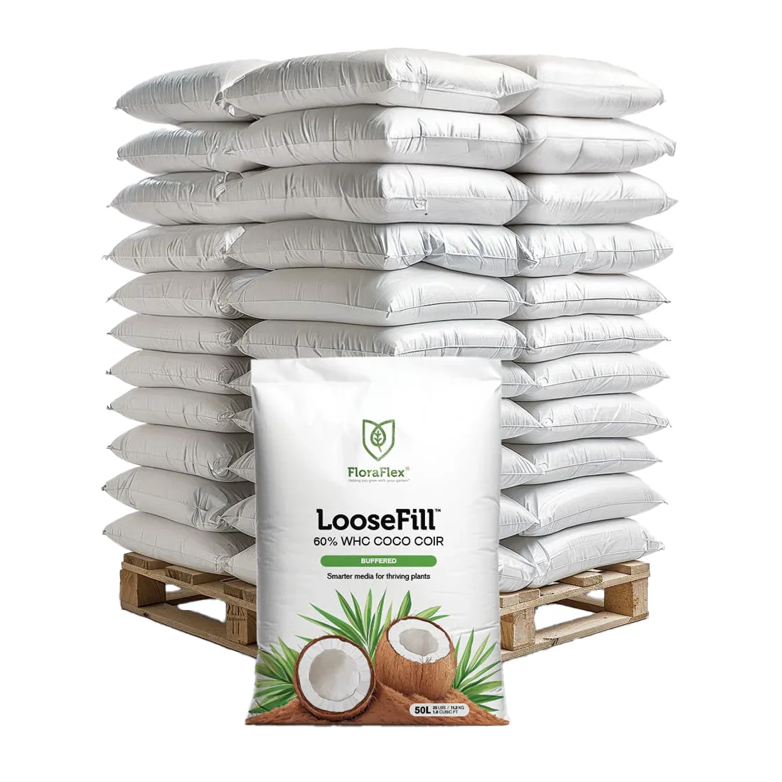 FloraFlex Buffered LooseFill Coco Coir, 60% WHC, 50 Liter, Pallet of 100 Bags