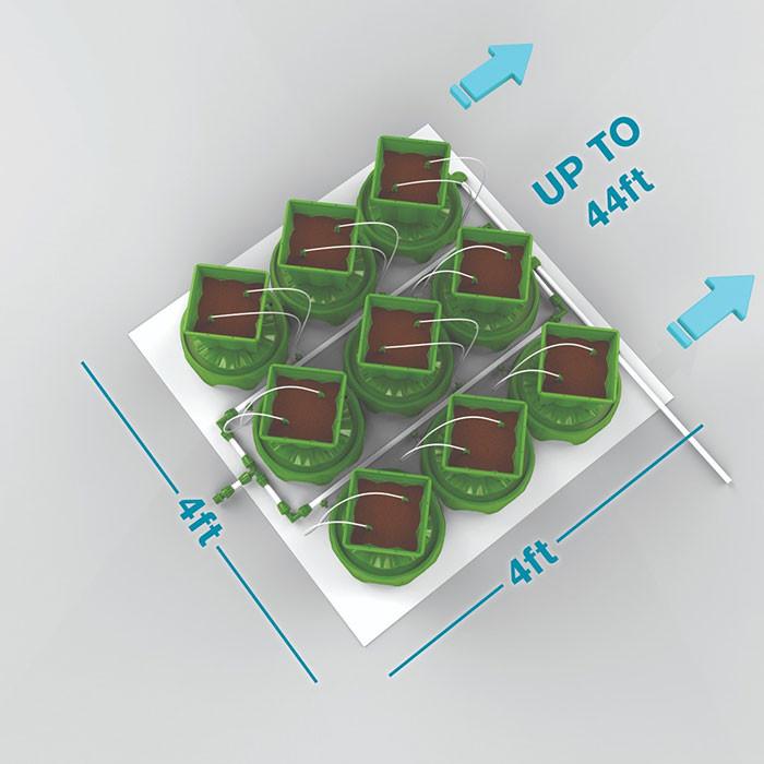 FloraFlex Micro Drip Irrigation Bundle, 9 Plants per 4'x4', 2 Gallon PotPro & Drainage Platform, 4' x 28'