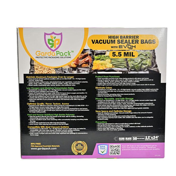 GardaPack High-Barrier Vacuum Seal Bag, Black and Clear, 11 in. x 24 in., Pack of 50 - Image 4