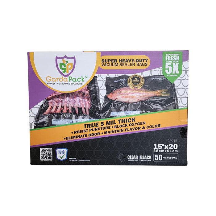 GardaPack Vacuum Seal Bag, Black and Clear, 15 in. x 20 in., Pack of 50