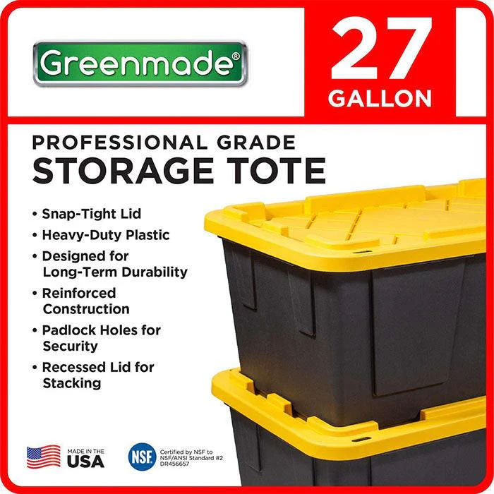 Greenmade Black Storage Bin with Yellow Lid, 27 Gallon - Pallet of 44 - Image 4