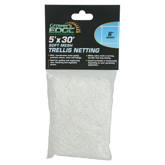 Grower's Edge Soft Mesh Trellis Netting 5 ft x 30 ft with 6 in Squares - White - 12 Pack