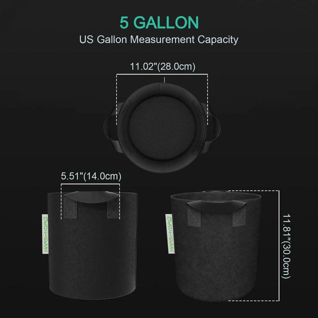 Mars Hydro Fabric Pot with Handle, 5 Gallon - Black, Pack of 5 - Image 3
