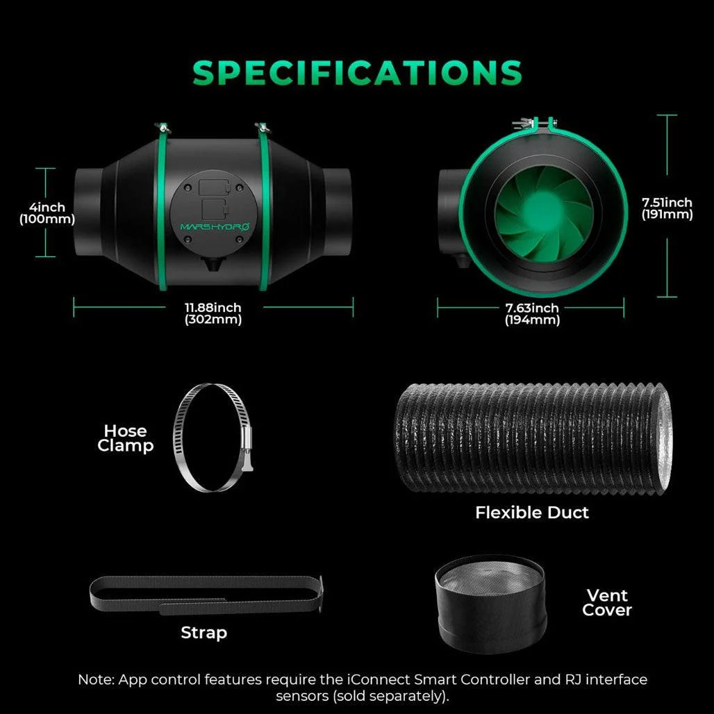 Mars Hydro iFresh Inline Duct Fan and Refillable Carbon Filter Combo with Speed Controller - Image 2