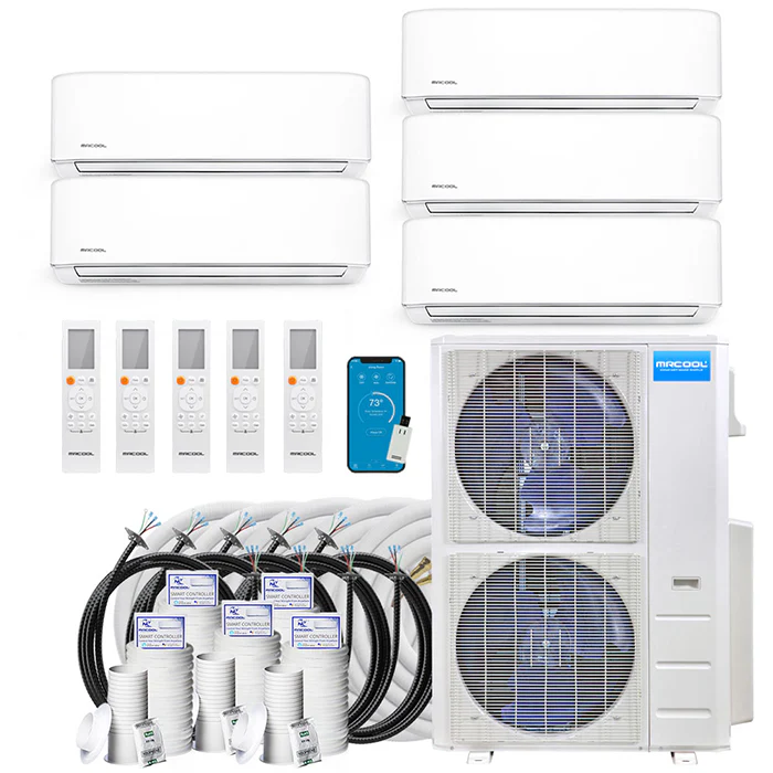 MRCOOL DIY GEN 4 48000 Btu Ductless Mini Split Air Conditioner With Heat Pump - 5 Zone Wall Mounted 9K+9K+9K+9K+12K With Three 16 And Two 25 Foot Install Kits, DIY Pro Cable, & Enhanced Wifi Connectivity, 230 Volts