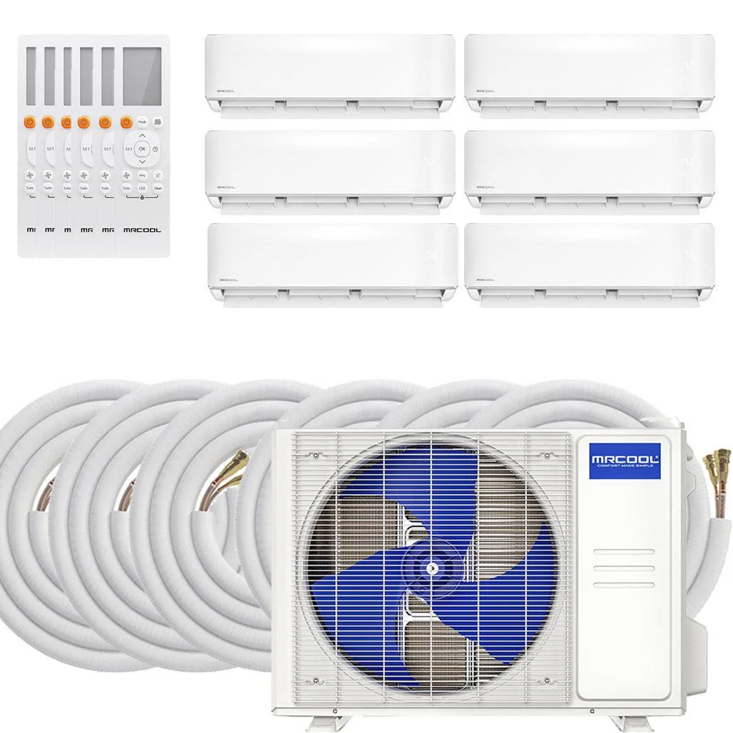 MRCOOL DIY GEN 5 54000 BTU Ductless Mini Split Air Conditioner With Heat Pump - 6 Zone Wall Mounted 9K+9K+9K+9K+9K+9K With Six 16 Foot Install Kits & Enhanced Wifi Connectivity, 230 Volts