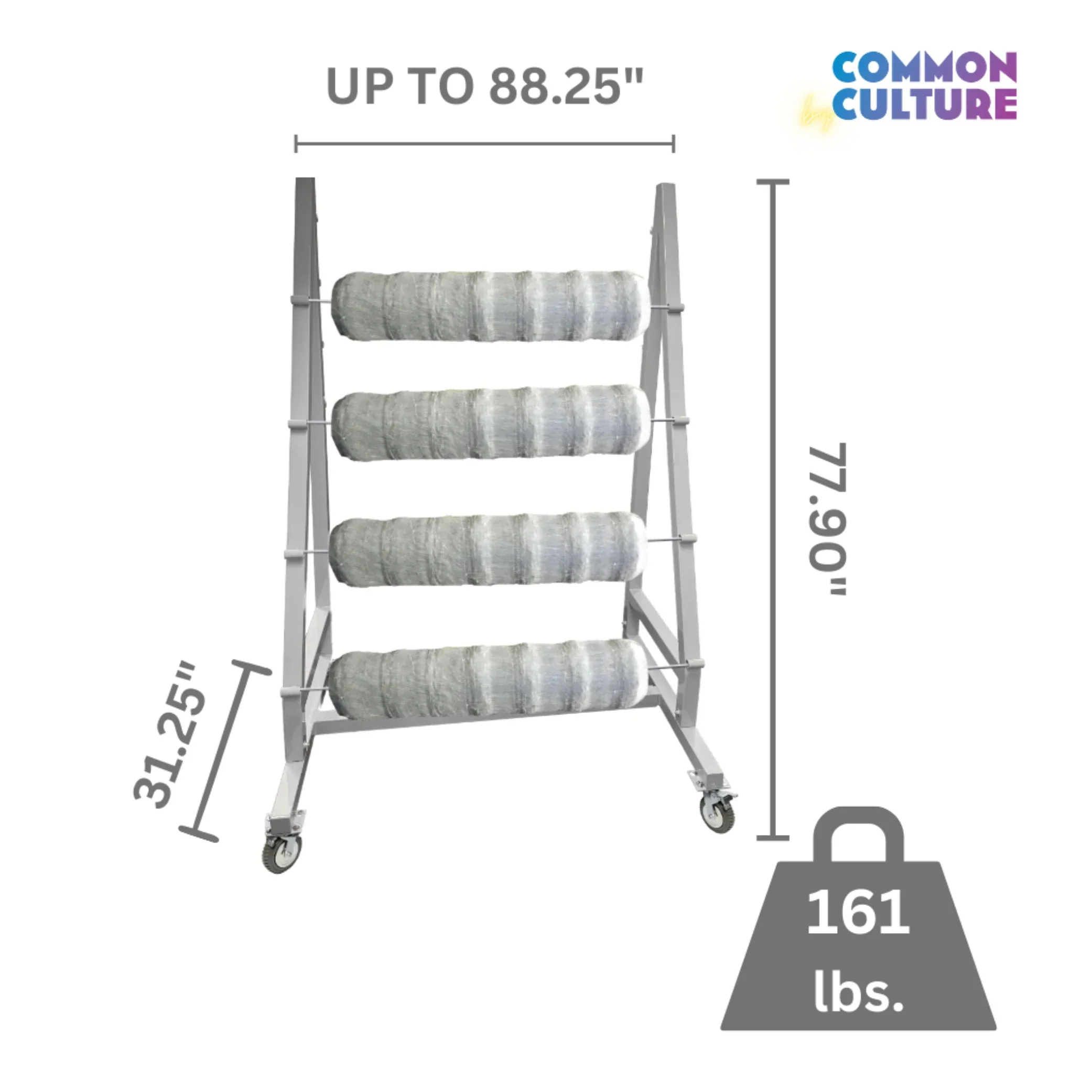 Trellis Slayer 9000 Trellis Mover by Common Culture - White Powder Coated w/ 6" Rubber Casters - 4 Rolls Capacity - Image 5