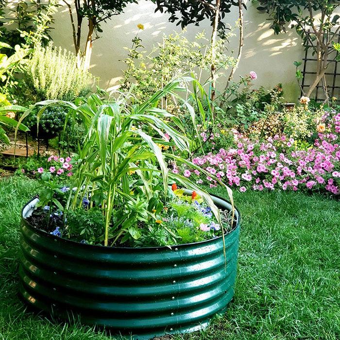 Vego Garden 17 Inch Tall 42 Wide Round Metal Raised Garden Bed - British Green - Image 9