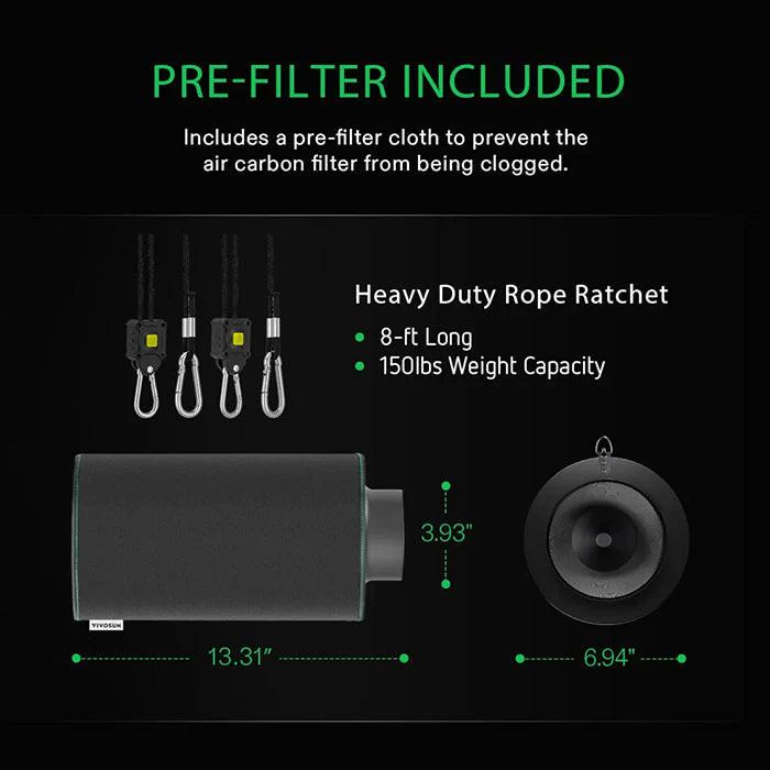 Vivosun Black Carbon Filter, 4" - Image 2