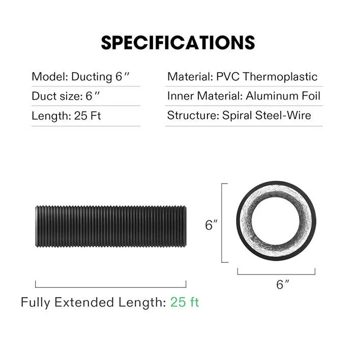 Vivosun Black Non-Insulated Flex Air Aluminum Ducting, 6" x 25' - Image 7