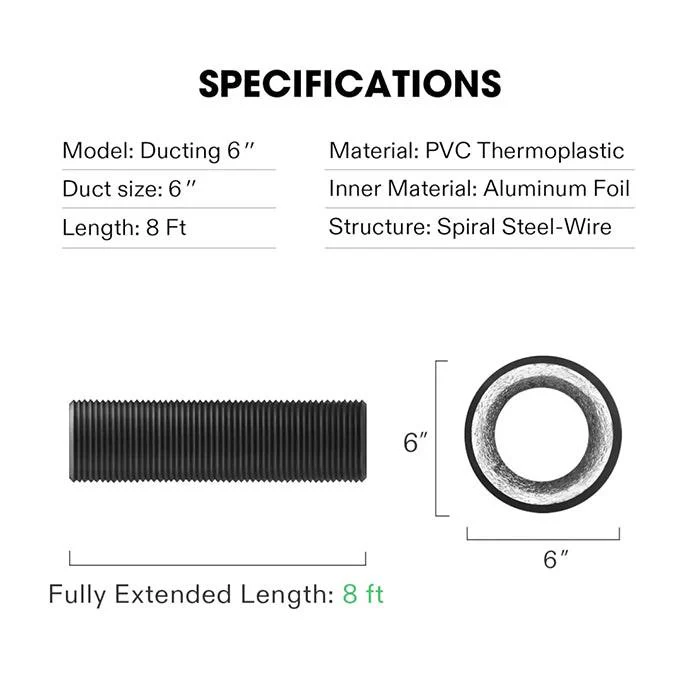Vivosun Black Non-Insulated Flex Air Aluminum Ducting, 6" x 8' - Image 7
