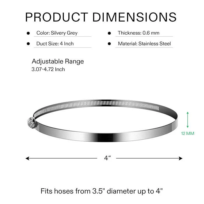 Vivosun Stainless Steel Air Ducting Clamps 4", Pack of 2 - Image 7