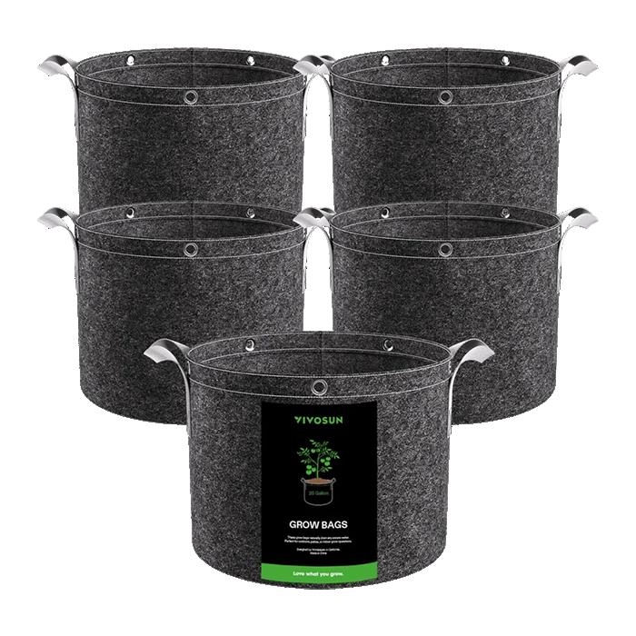 Vivosun Thick Nonwoven Fabric Pot with Handles & Multi-Purpose Rings, Pack of 5